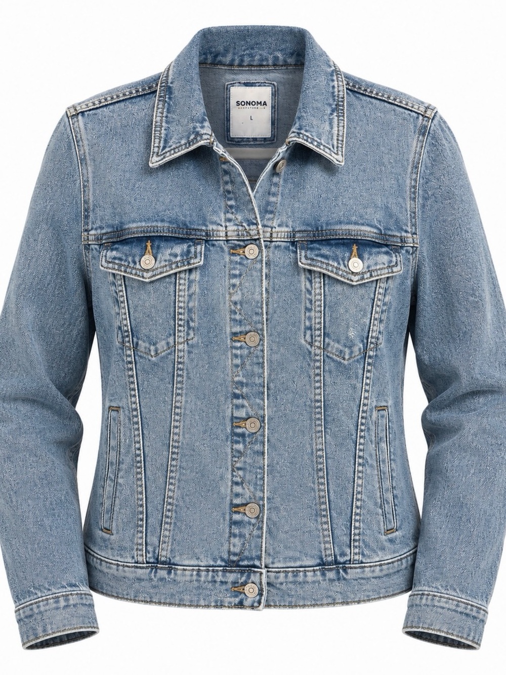 Sonoma Classic Light Blue Distressed Denim Jacket LG NWOT